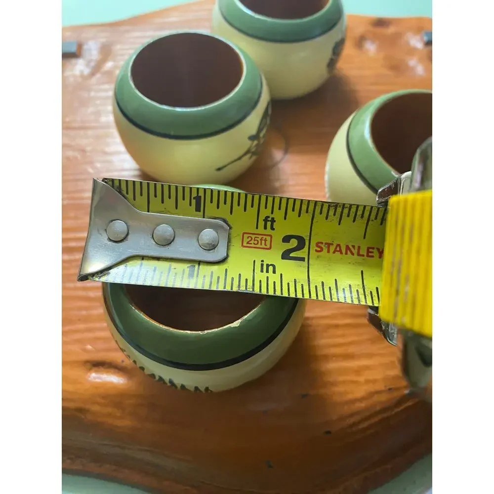 Vintage green yellow handpainted wooden napkin holders Set of 4